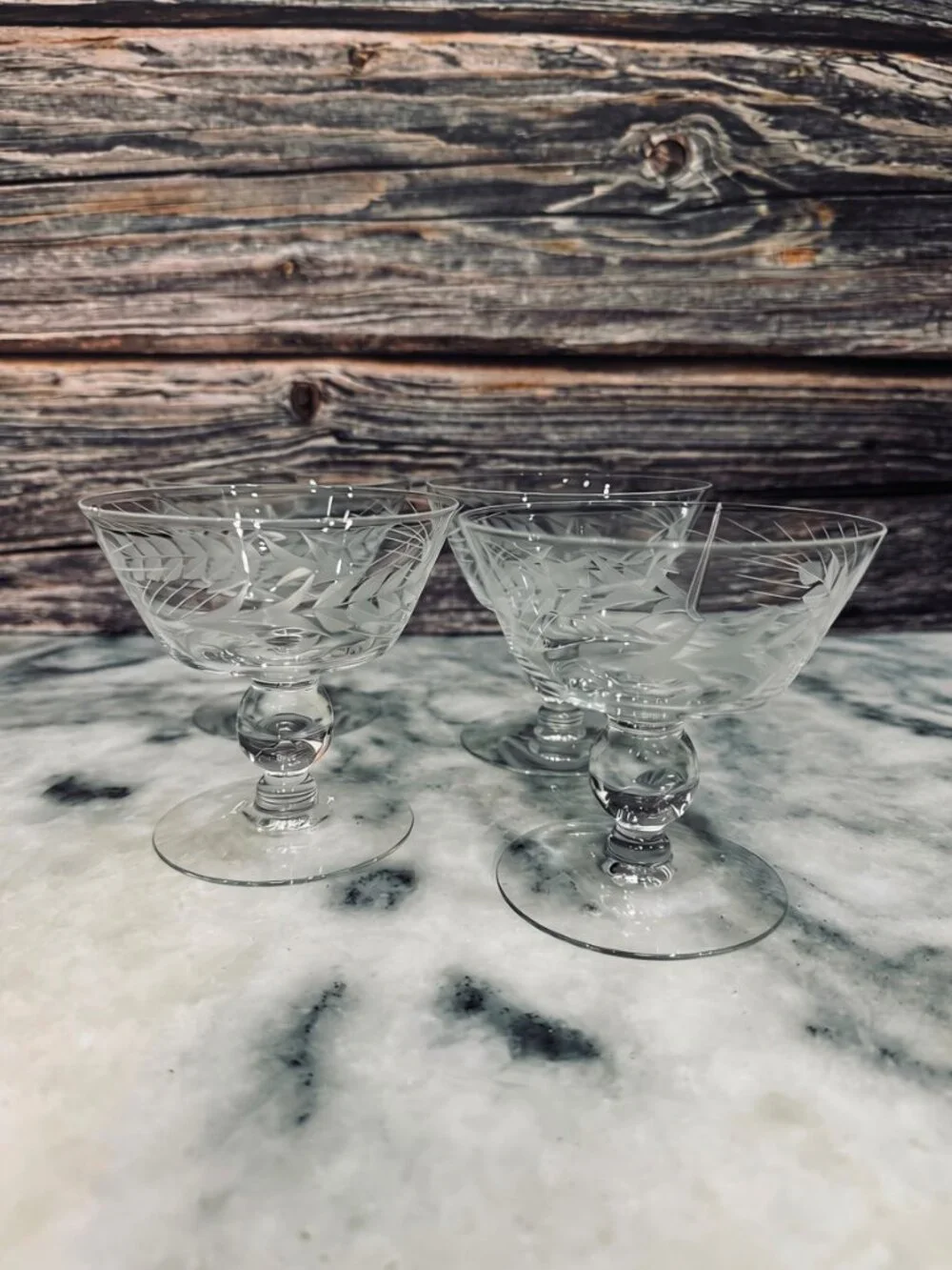 Set of 4 Vintage Libbey Glass Etched Wheat Pattern Sherbert/Champagne Glasses